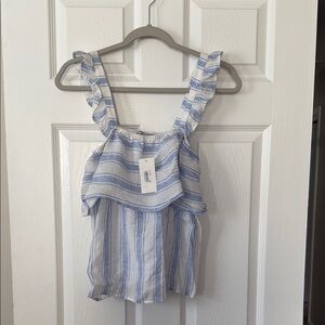 Crave Fame NWT Striped Blue and White Ruffle Top
